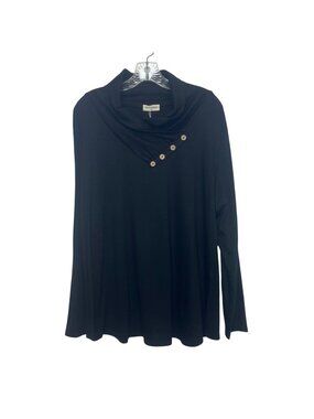 Bulotus Long Sleeve Cowl Neck Top Shirt‎ 2XL Black New Button Accents